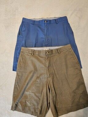 Lot of 2 Peter Millar Men’s Flat Front Chino Golf Shorts Size 36 Tan & Blue euc